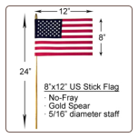8" x 12" US Stick Flag No-Fray 8" x 12" US Stick Flag No-Fray